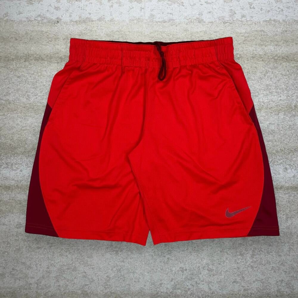 Vintage Y2K Nike Gym Shorts Mens M Red Polyester Two Tone Dri Fit Running